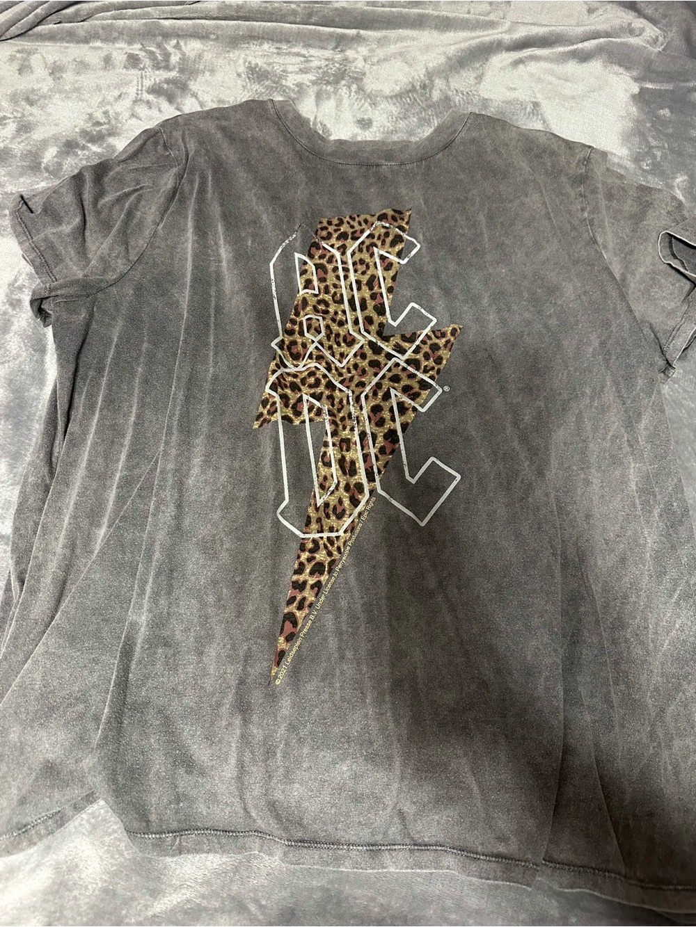 Maurices Gray Tee with Leopard Lightning AC/DC Graphic